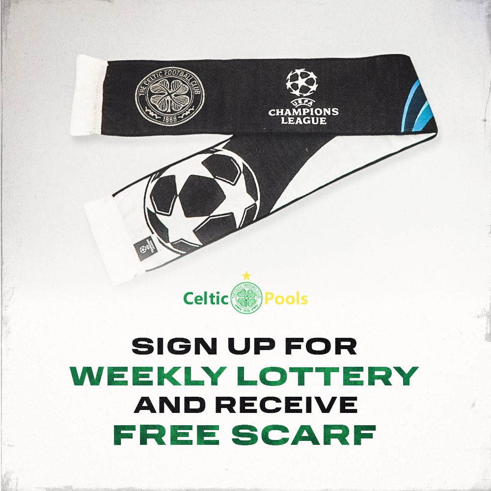 celticpools.securecollections.net/index.aspx?Age…

Help raise funds for Celtic Youth Academy by playing the Celtic Pools Weekly Lottery and you could win up to £25,000.  The lottery is £1 per week and if you join today you will receive a Champions League Scarf.