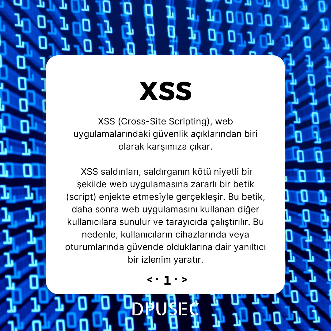 DPUS3C's tweet photo. “XSS nedir” konusuyla bilgilerimizi sizlere aktarmaya devam ediyoruz. Detaylar gönderimizde⚡️
#sibergüvenlik #cybersecurity #cyber #computerengineering #bilgisayarmühendisliği #xss #storedxss #reflectedxss #dombasedxss https://t.co/BS325Fe3w2