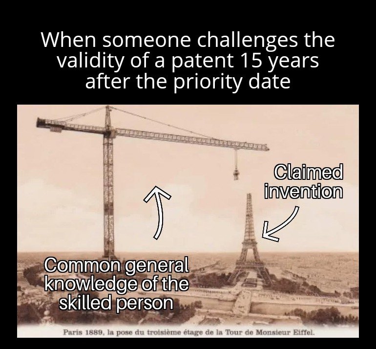 ip_memes's tweet photo. "The person skilled in the art is aware of what was common general knowledge in the art *at the relevant date*" #IPmeme #IP_meme https://t.co/vIQyF9qKfh