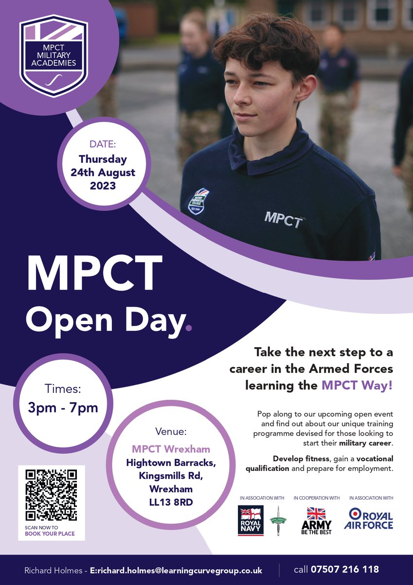 Are you considering a career in the Armed Forces?  If so you won't want to miss this event:

👉 MPCT Military Academies Open Day
👉 Thursday 24 August, 3pm-7pm 
👉 MPCT Wrexham and MPCT Bangor

@MPCT_HQ