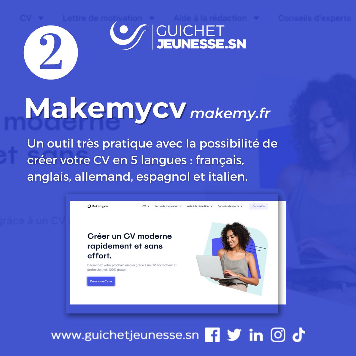 Guichetjeunesse's tweet photo. #TipTuesday 💡Tu prévois de refaire ton CV 📝💼 et tu veux qu’il soit à la hauteur de tes compétences et de ta personnalité ? ⬇ Nous avons 3 outils à te proposer pour t’aider. 🚀😃
#tipsCV #astuces #ConseilsCarrière #ressources #emploi #jeunes #senegal #GuichetJeunesse #bokk https://t.co/Oh994Z7JmH