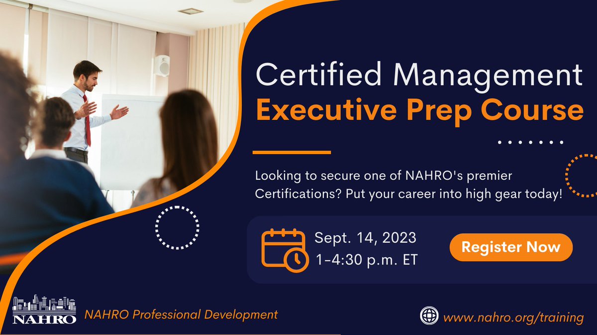 Ready to earn a NAHRO premier certification? Prepare for the CME exam with our #TrainingTuesday, Certified Management Executive Prep Course, which teaches the skills required of an effective leader at the executive & senior management levels! tinyurl.com/mw2t42m2