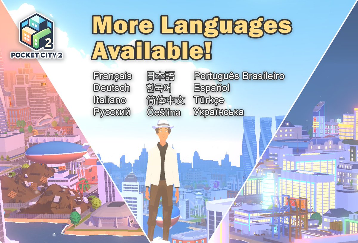 pocketcitygame's tweet photo. Additional translations now available for Pocket City 2! #MobileGaming  #iosgames #androidgames https://t.co/qMxDm2biWT