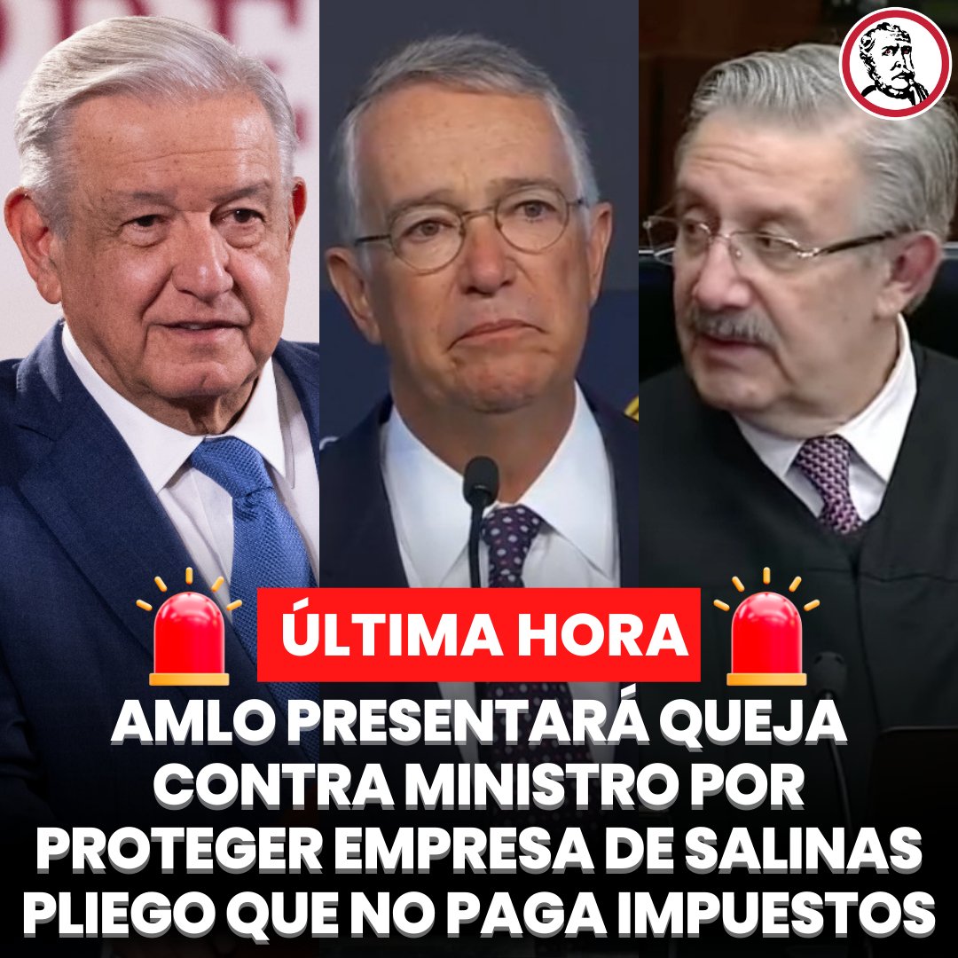 revistapolemon's tweet image. 🚨#ÚLTIMAHORA El Gobierno del Presidente @lopezobrador_ presentará una queja ante la @SCJN contra el ministro Luis María Aguilar Morales por solapar a la empresa @ElektraMx de @RicardoBSalinas que debe impuestos por 25 mil millones de pesos.

El mandatario criticó que el ministro