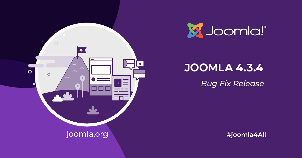 joomla's tweet photo. Joomla! 4.3.4 is now available!  The Joomla! Project is pleased to announce the release of Joomla 4.3.4. This is a bug fix release for the 4.x of Joomla. Read More: 
https://t.co/yACdlD9GQK
#Joomla #OpenSource #CMS https://t.co/IsXMHiRmqQ
