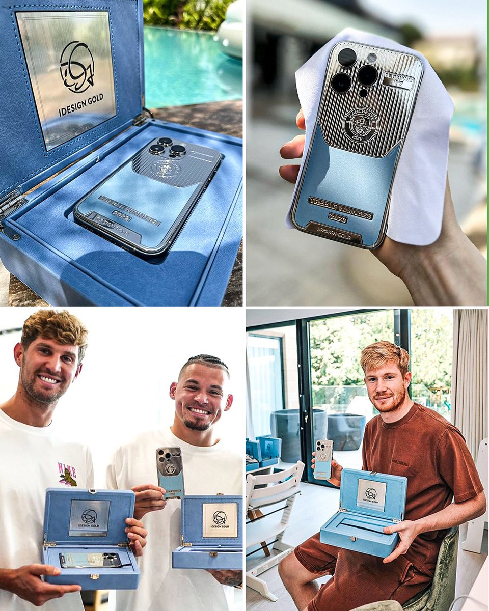 ESPNUK's tweet photo. Kevin De Bruyne gifted all of his Man City teammates platinum iPhones to celebrate their treble winning season 🎁

(via idesigngold/IG) https://t.co/SWrtV5jzBP