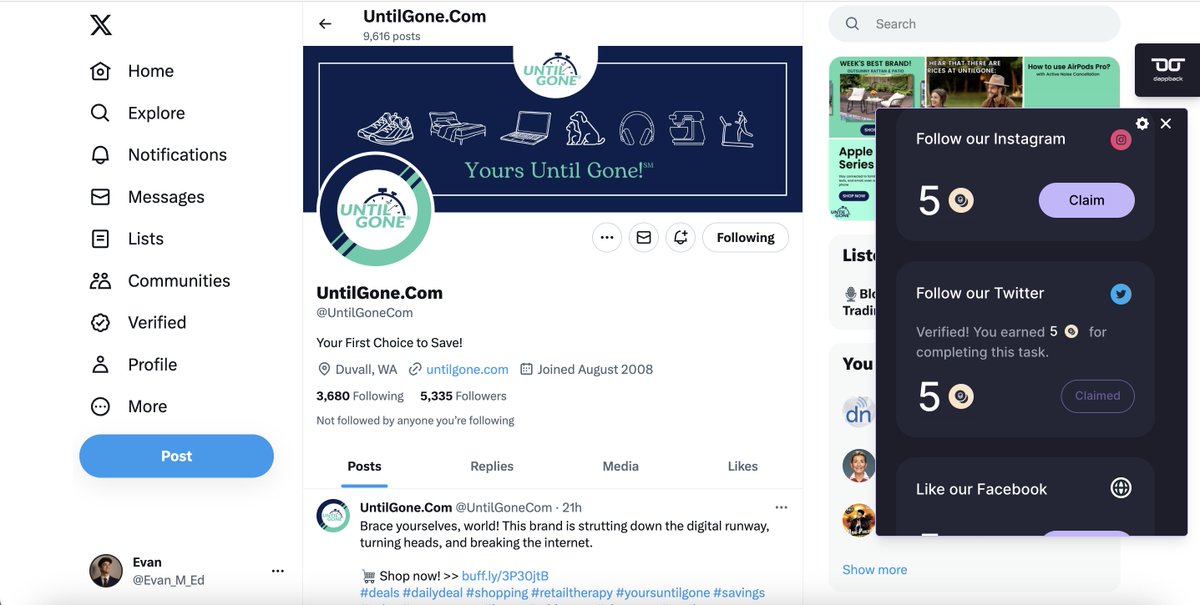 Evan_M_Ed's tweet photo. @DappBackHQ Who would have thought following @UntilGoneCom on Twitter would earn me 5 DB coins!! 💸🫰🤑
@ThomasBouj @Regan2266Will @chippunkk 
0x0541ad25451CCA237E04950192c3209101d3BE43 https://t.co/e0m5iCDL6F