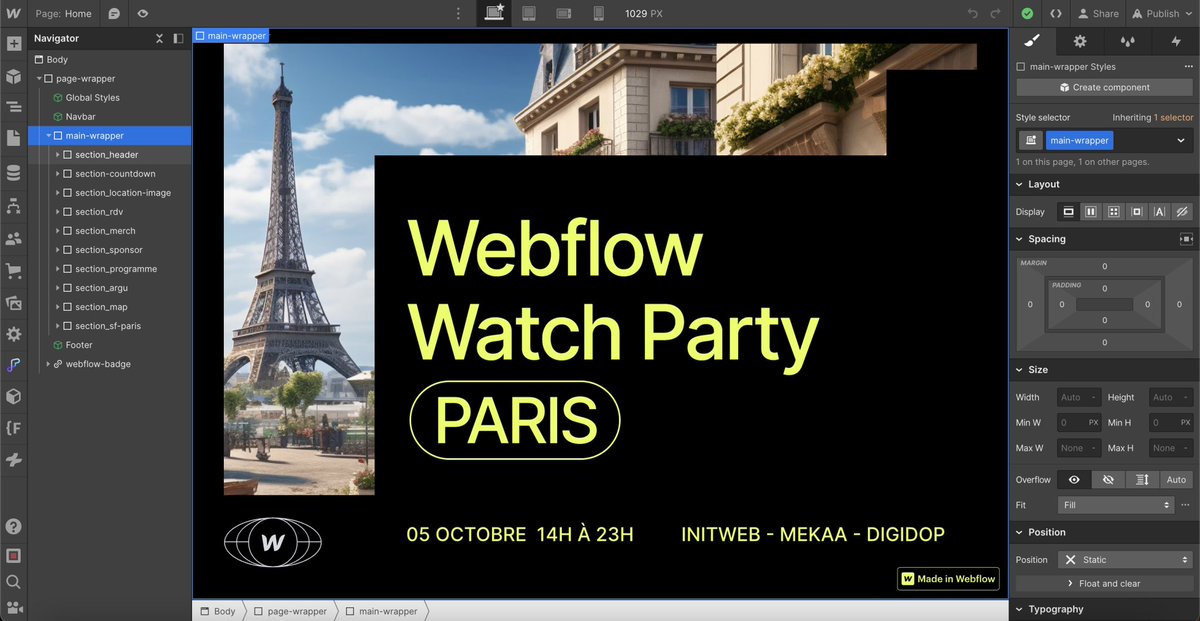 florian_bodelot's tweet photo. We’ve crafted some cool stuff for the #WebflowConfWatchParty Paris:
✅ Designed a landing page in Figma
✅ Built it in @webflow
✅ Customized visuals & designed staff tees
And envisioning the growth of this event in the upcoming years, we thought these resources….
↓ https://t.co/uNMUOiK3HX