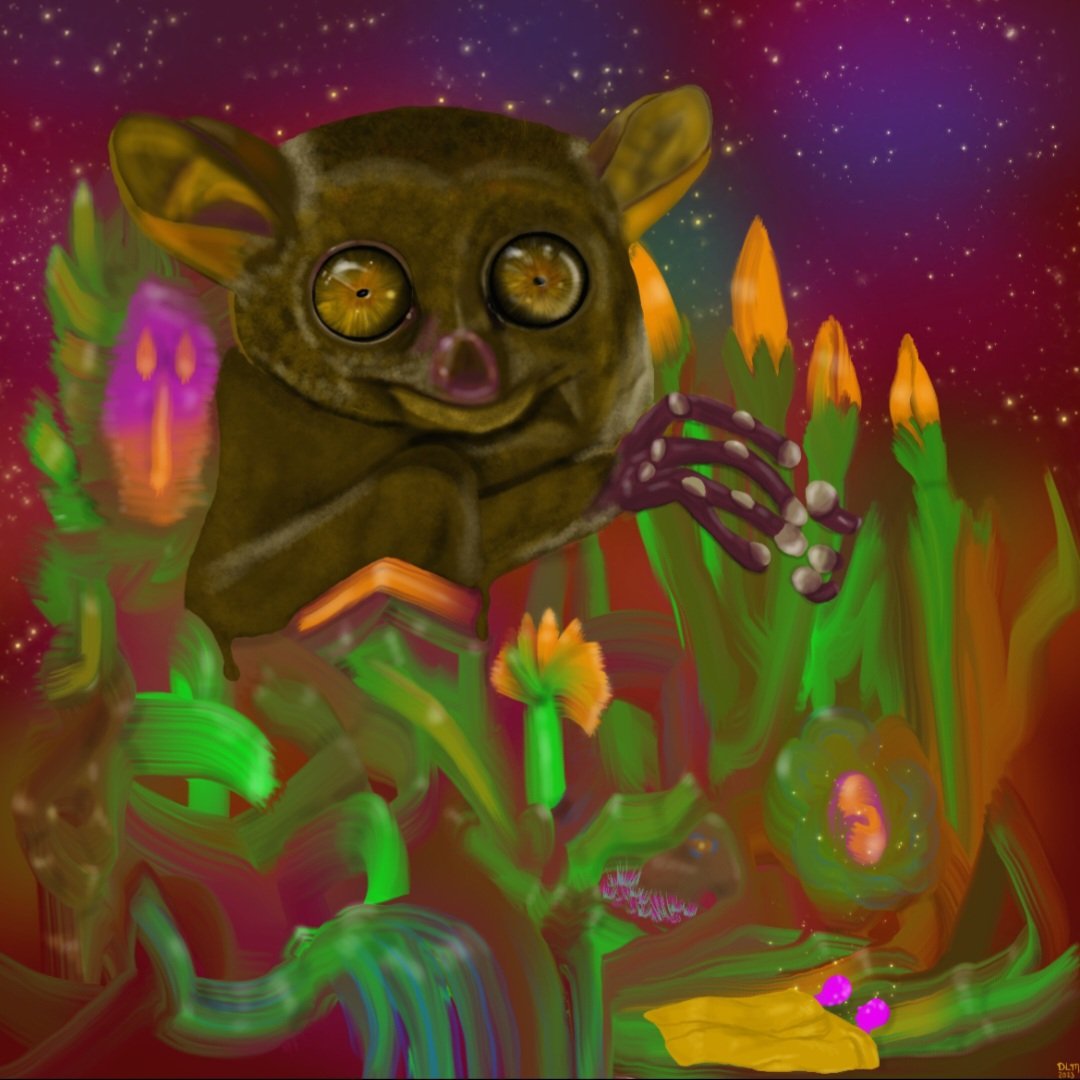 Happy #TEZOSTUSDAY! 
I just dropped a new 1/1 edition of Dream Scapes! ✨️
Dream Scapes 6
Asleep dreaming of a Philippine jungle,  with a Tarsier looking over. 
Available at the link below!👇