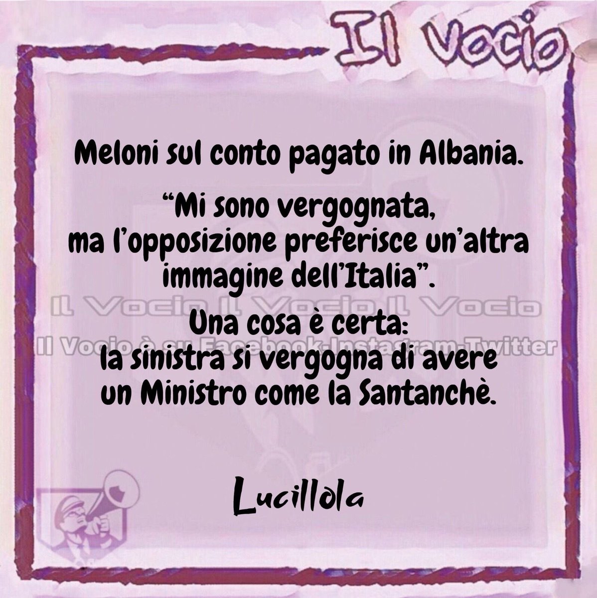 ilvocio's tweet photo. Lucillola @LucillaMasini #lucillola #ilvocio #Meloni #Albania #Santanchè #vacanze #GovernoDiPagliacci #scappati #ristorante #conto #pagato https://t.co/n78VYLFqrA