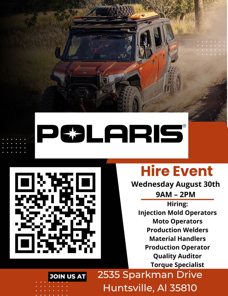 The Huntsville Career Center is hosting a job fair for Polaris August 30, 2023. Read more here: labor.alabama.gov/news_feed/News…