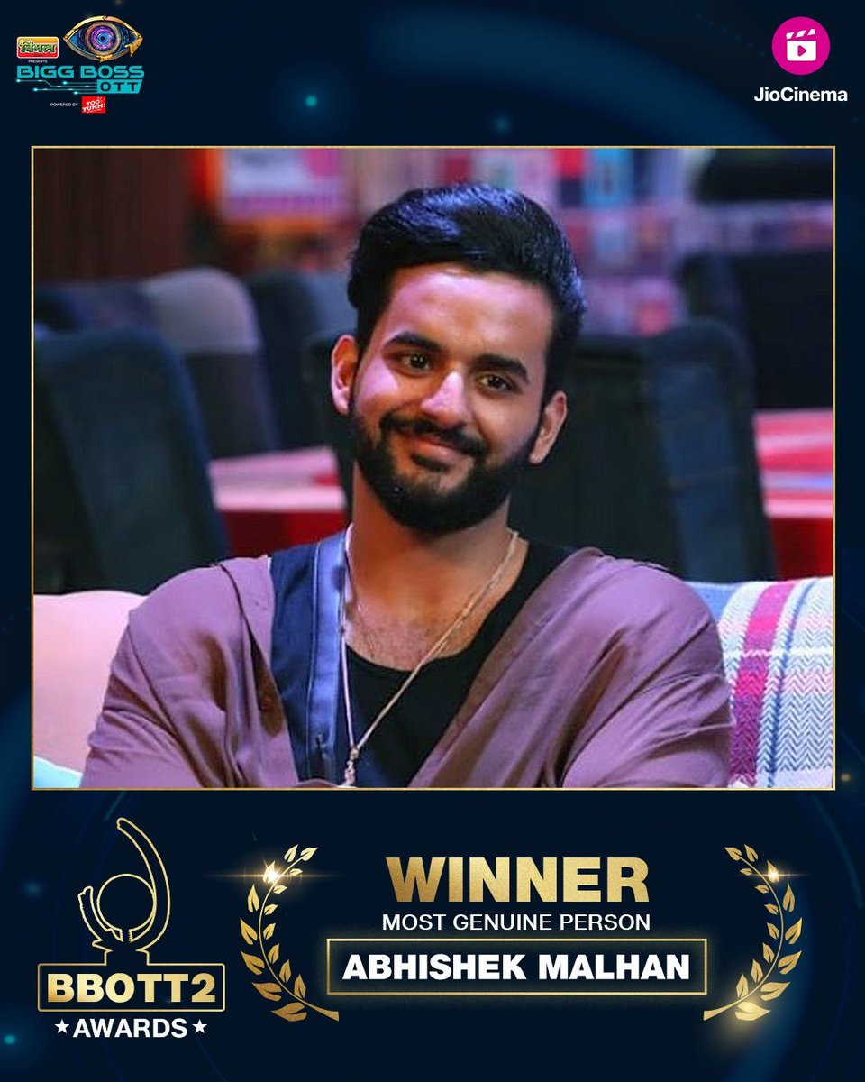 BollySpy's tweet photo. #BiggBossOTT2 Awards: #AbhishekMalhan Grabs the Most Genuine Person Award. Undoubtedly, he truly embodied authenticity within the house. 🏆👏 #BBOTT2 https://t.co/m5PrEbVlx0