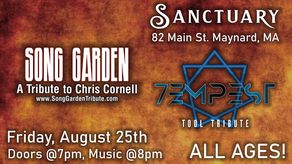 SongGardenBand's tweet photo. THIS FRIDAY, come on out to #MaynardMA and party with two great #tributebands, playing the music of #soundgarden #chriscornell #audioslave and #TOOL!  It's gonna be a great night of #alternativerock and #grunge!

Tickets at https://t.co/EHVyBHMX5H https://t.co/vwnZ4Z6PqO