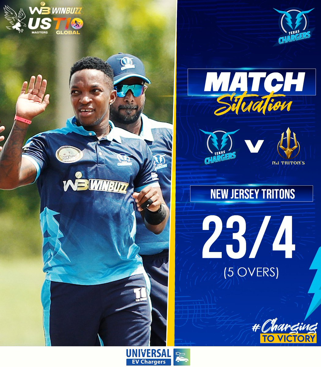 Texas Chargers (@tchargerst10) on Twitter photo Were dominating the game at the halfway mark ๐ฅ
<a href="/EdwardsFidel/">Fidel Edwards</a> and <a href="/ehsanadil007/">Ehsan adil</a> have been on absolute fire โก
#TXCvNJT #TexasChargers #USMastersT10 #USACricket #Cricket #ChargingToVictory Were dominating the game at the halfway mark ๐ฅ
<a href="/EdwardsFidel/">Fidel Edwards</a> and <a href="/ehsanadil007/">Ehsan adil</a> have been on absolute fire โก
#TXCvNJT #TexasChargers #USMastersT10 #USACricket #Cricket #ChargingToVictory