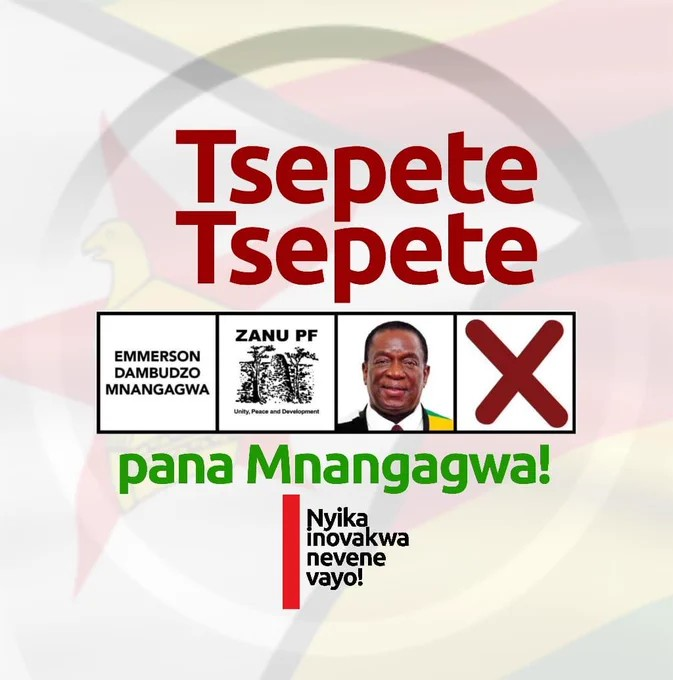 PaidamoyoMutsv1's tweet photo. Counting down...
Hours to go....
#Tsepete #Tsepete vote yangu pana President Mnangagwa 

#Ichooo ✊✊✊✊ https://t.co/WN0ty5Il1D