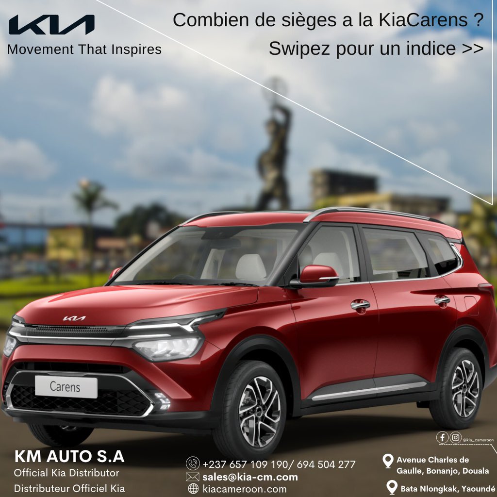 KiaCameroon's tweet photo. ________KIA CARENS__________

Travel in comfort with the ultimate family car.

#kiacameroon #kiacarens #kiaworldwide #movementthatinspires https://t.co/tnZp4MfyOm