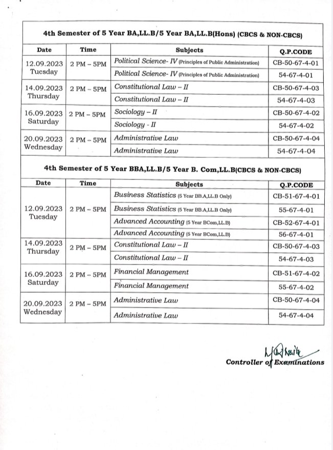 ananthalaw's tweet photo. 3/5 Year LL.B IV, VI &amp; VIII Semester Examinations Time-Table September-2023 https://t.co/FhmRJ3jjHM