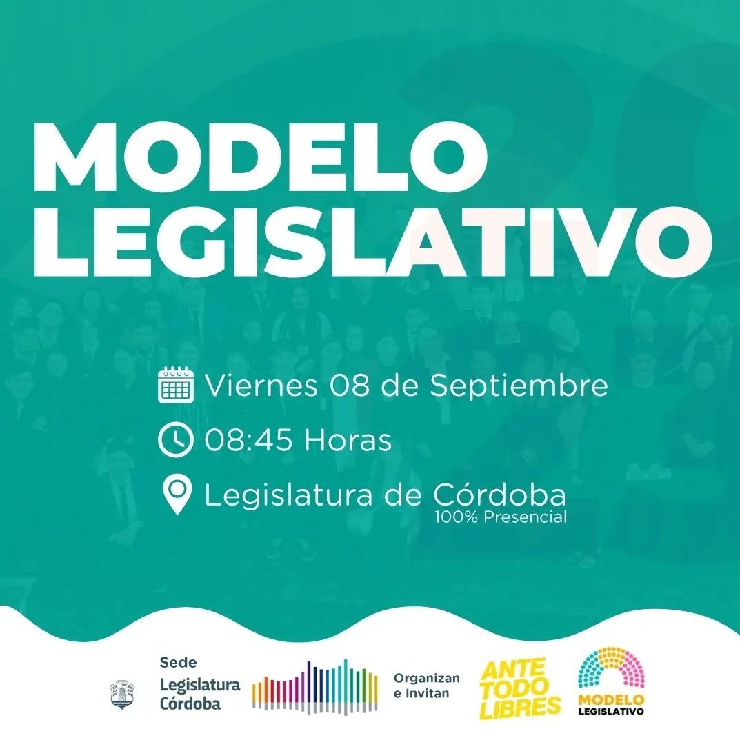SE VIENEEE 💣💥
MODELO LEGISLATIVO: podés ser legislador de Córdoba por un día 🏛️
El día 8 de septiembre 📆 a las 08:45 hs 🕗 te esperamos en la legislatura para vivir la experiencia 🎉
FORMULARIO DE PARTICIPACIÓN ✅️ forms.gle/FUBn1ZWBX3ZuJ4…