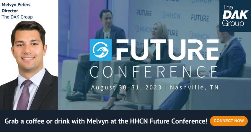 TheDAKGroup's tweet image. Going To the #Nashville HHCN #FutureConference? Let Melvyn Peters buy you a coffee or a beer and share insights on M&amp;amp;A Trends in the #homehealthcare space Email him at mpeters@dakgroup.com 

#Homehealthcarenews #HomeHealth #HomeCare #SeniorCare #HealthCare #healthcareinsights