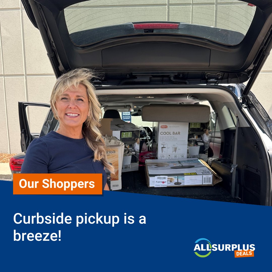 ✨Cheryl is a cool Mom & filled up her trunk with items for her daughter! (Moms are the best!) 🧡

🚐 Curbside pickup is super convenient – pull in with an empty trunk & drive off with a full trunk! Start bidding today & see how cool it is! 😁 

#AllSurplusDeals #CurbsidePickup