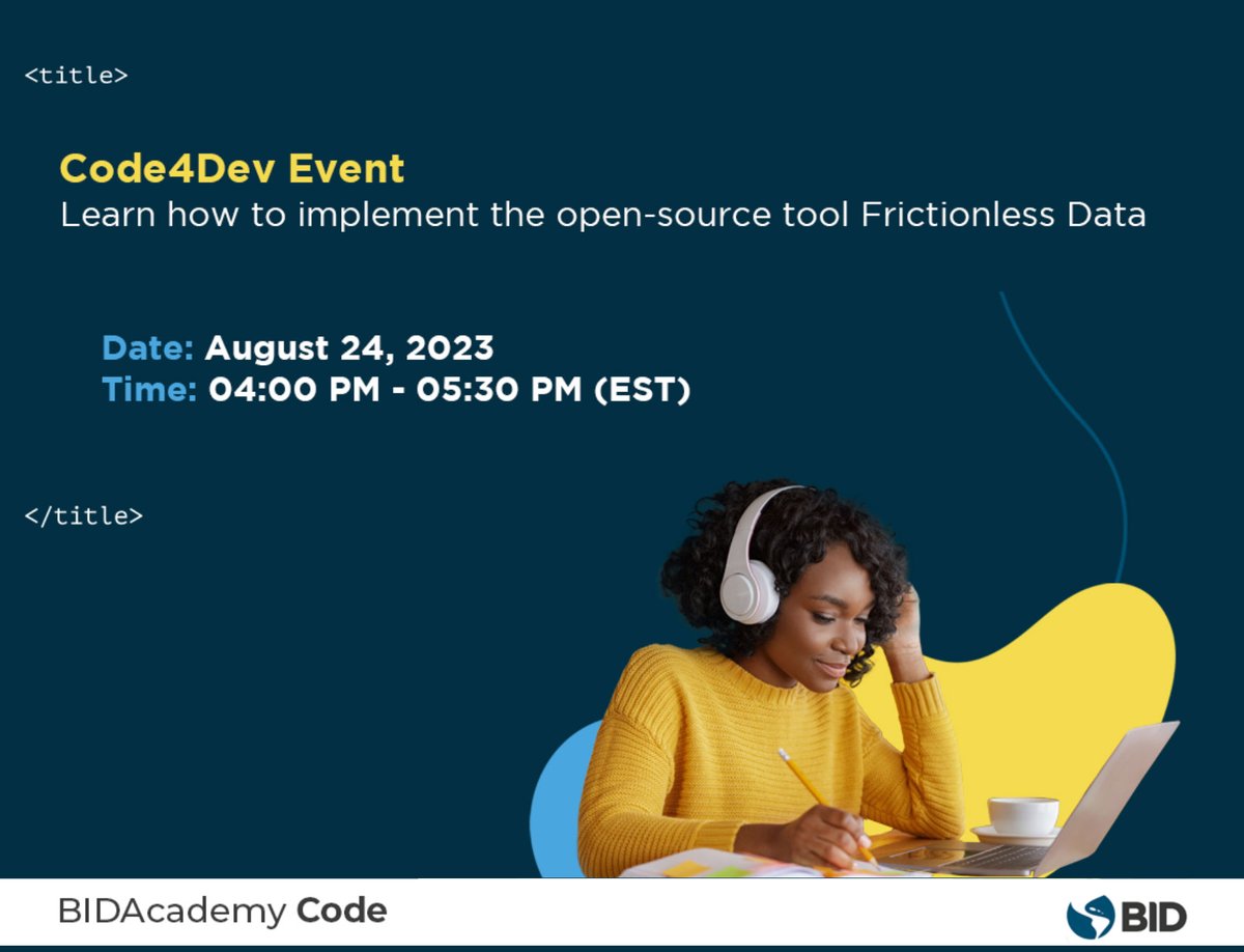 OKFN's tweet image. Another free webinar taking place this week through the @OKFN + @the_IDB partnership. Get ready now to learn about #datainteroperability w @frictionlessd8a. Workshop in #English translated to #Spanish #Portuguese.
🗓️ August 24th
🕓 4 pm EST
🔗 Register: bit.ly/3Edk8bj
