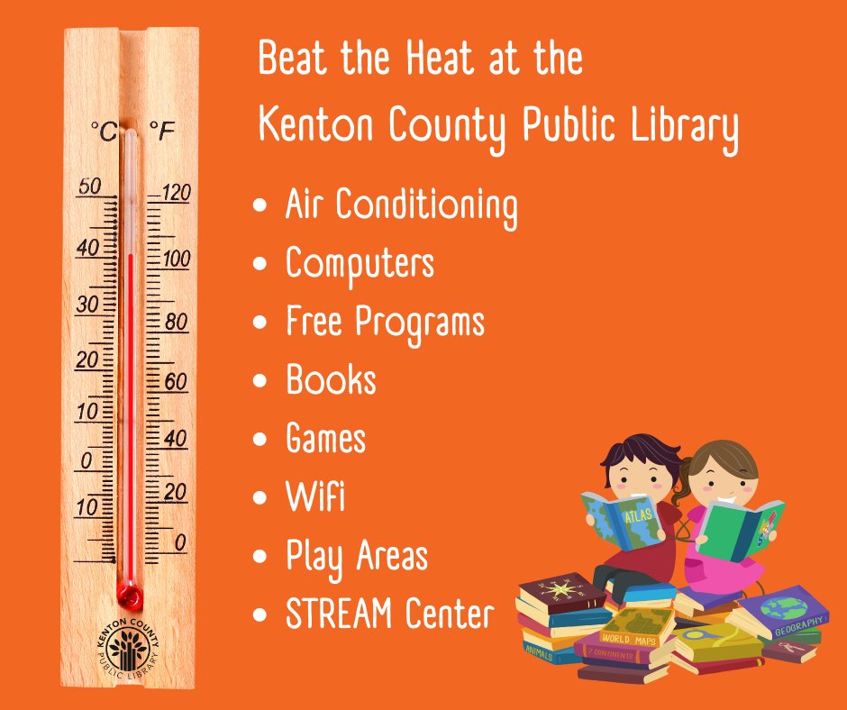 KentonLibrary's tweet image. We're open 9-9!
#beattheheat #cooloff #kentonlibrary #publiclibrary
