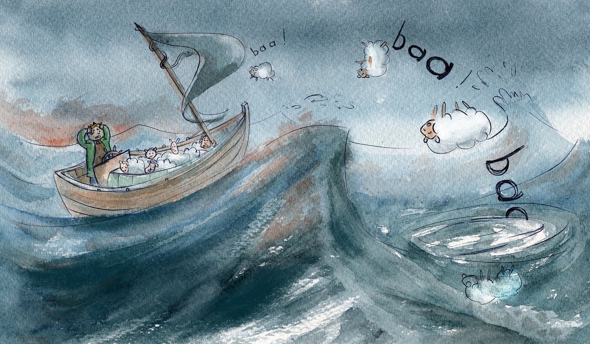 JulioCastroPS's tweet photo. Poor shepherd boy, his journey with the flock was so painful, many misadventures and surprises in this project that I've just finished! 

#kidlitart #kidlit #ink #childrenillustration #childrensbooks #watercolor #picturebook https://t.co/GAs4caNo74