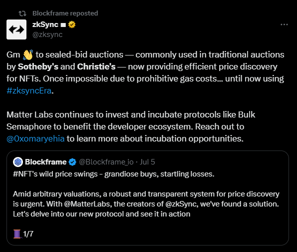 Raul 🇮🇳 (@raul_lisboa) on Twitter photo 🎉 #Blockframe ki Alpha list mein shaamil ho jaao
🌟 Project #NFT Marketplace ke baare mein hai jo #zksync par bana hai
🛑 Backer: <a href="/the_matter_labs/">Matter Labs (∎, ∆)</a>
🧵 Instructions:
Step 1: blockframe.io par jaao
Step 2: Apni #MetaMask wallet daalo
Step 3: Ho gaya, bas!
#Airdrops 🎉 #Blockframe ki Alpha list mein shaamil ho jaao
🌟 Project #NFT Marketplace ke baare mein hai jo #zksync par bana hai
🛑 Backer: <a href="/the_matter_labs/">Matter Labs (∎, ∆)</a>
🧵 Instructions:
Step 1: blockframe.io par jaao
Step 2: Apni #MetaMask wallet daalo
Step 3: Ho gaya, bas!
#Airdrops