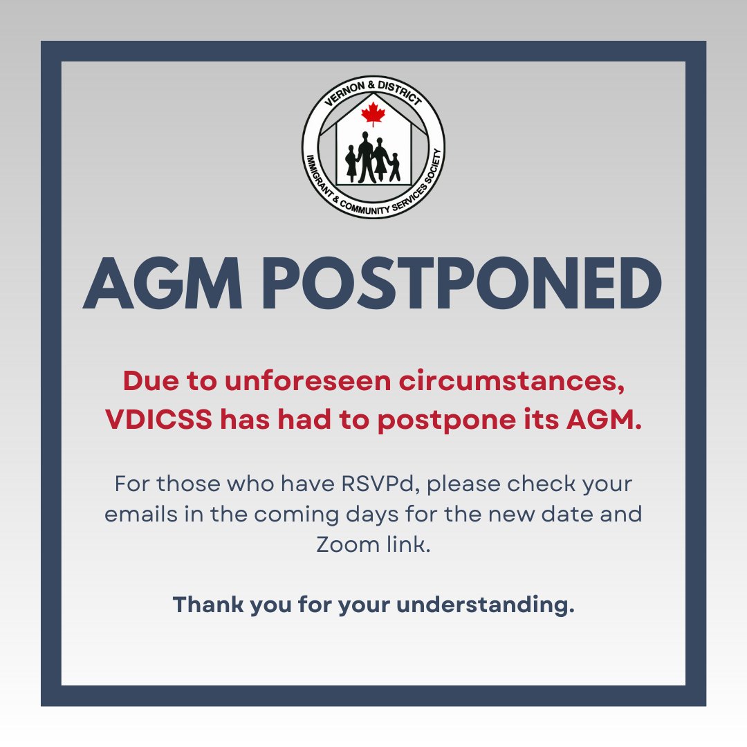 vernoniss's tweet photo. Due to unforeseen circumstances, VDICSS has had to postpone its AGM. For those who have RSVPd, please check your emails in the coming days for the new date and Zoom link. Thank you for your understanding. https://t.co/0gk208FhjP