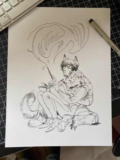 This was voted on by patrons to be this month's illustation! It's a return of their halloween AUs from a few years ago, where Gabriel is a werewolf and Seymour is a witch. 😊
I even did the line art traditionally! Just some fun. 