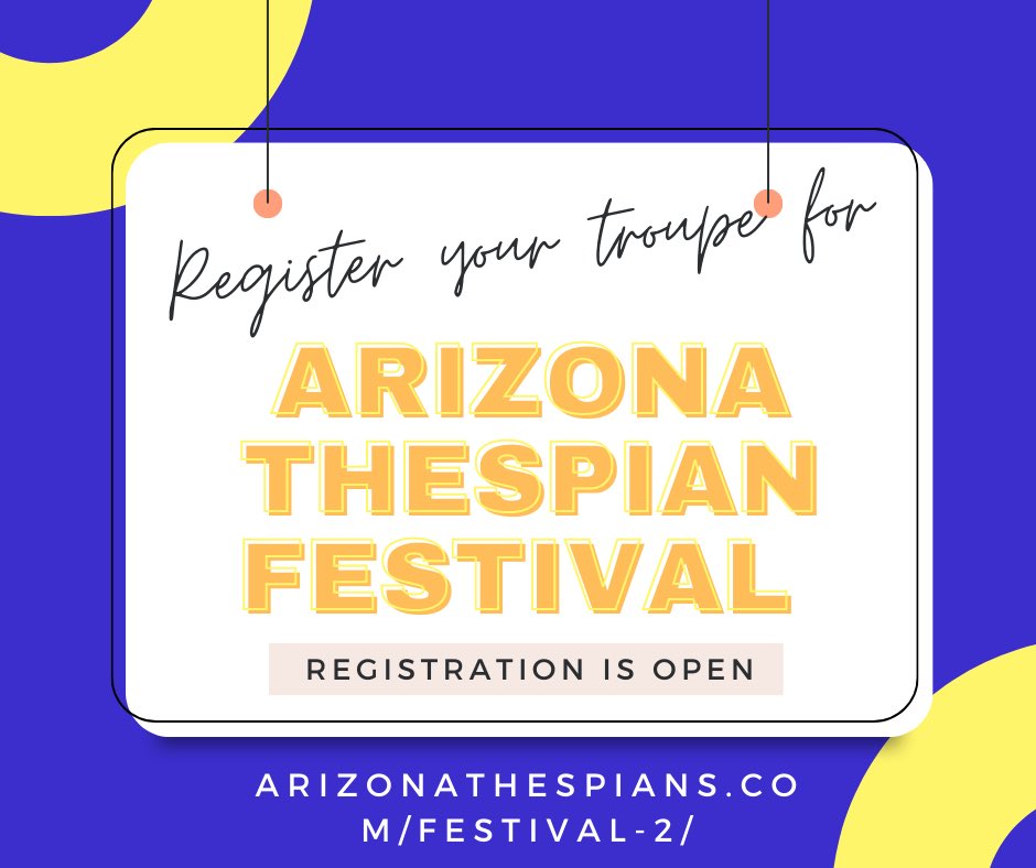 Registration for Arizona Thespian Festival is open! Register on our website arizonathespians.com by 9/21. Thespian Festival is November 10th &amp; 11th! See you there! 🎭