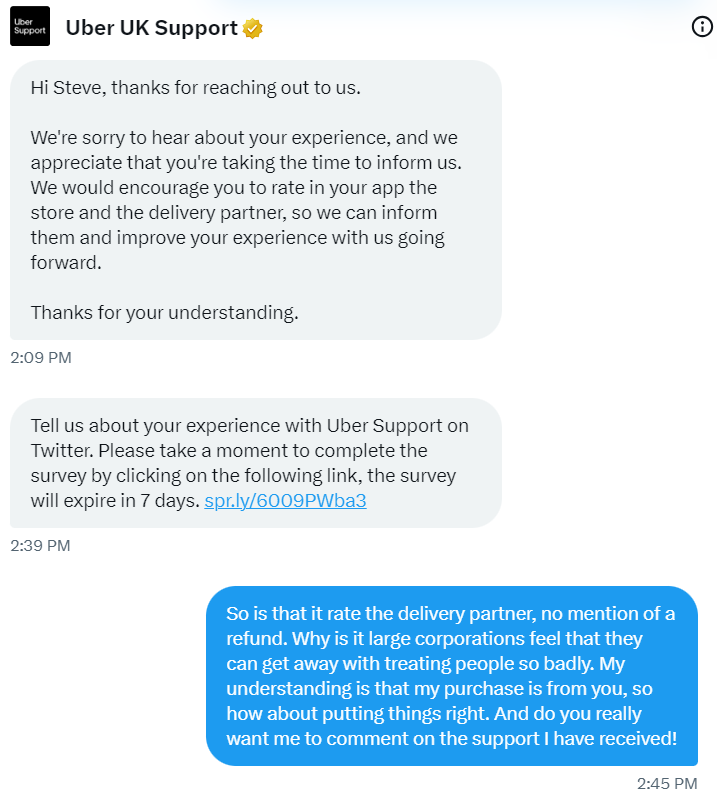 stevehayuk's tweet photo. @ubereats_uk @London_T_S @UberUKsupport So I did as you asked and contacted you via DM, well that was a waste wasn't it. I have included trading standards into this comment so as they can look into you not issuing refunds for missing items https://t.co/QwbzMD4RW0