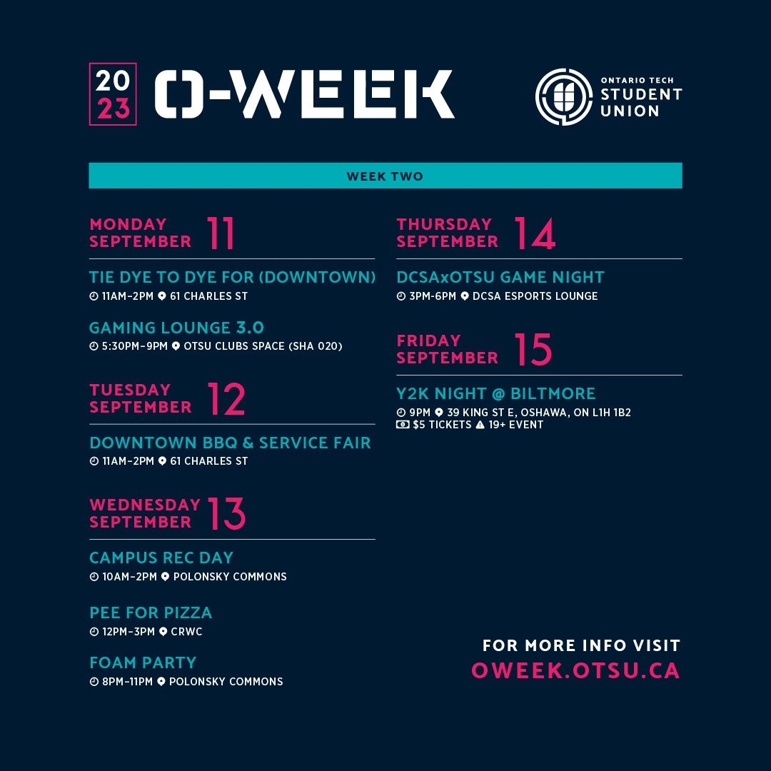 It’s that time of year again, Ridgebacks!!! 🎒📚🏫

O-Week is back! And while summer may be cooling off (*cries a little on the inside*), things at the OTSU are just starting to heat up! 🥵

More details at oweek.otsu.ca. Can’t wait to see you there!