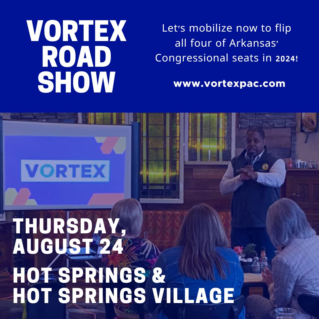 VortexArkansas's tweet photo. Passionate about changing Arkansas? Join us at #VortexRoadShow in Hot Springs! Learn how Vortex PAC is flipping Congressional seats.
ποΈ Thursday, August 24
β° 5:30-7 PM CT
π Garland County Library
RSVP: https://t.co/2cYW1953M0 https://t.co/TOLMRUjPrM