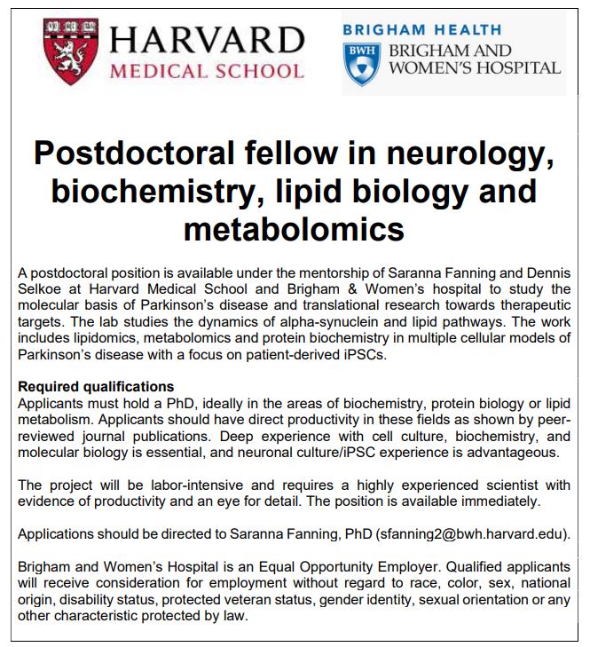 The Fanning Lab is always interested in hearing from scientists interested in Postdoc, Research Scientist and Technician positions on our team. #parkinsons #parkinsonsdisease #lipids #lipidomics #harvardmedicalschool #harvard #brigham 
fanninglab.bwh.harvard.edu