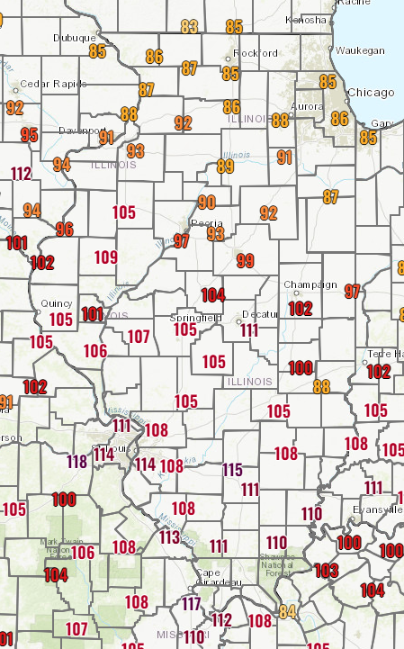 ReadyIllinois's tweet photo. Such.
High.
Heat indices.

Get to a #coolingcenter here in #Illinois if you need to.
#extremeheat #excessiveheat #heatsafety #needAC https://t.co/4HKmnr8dR1