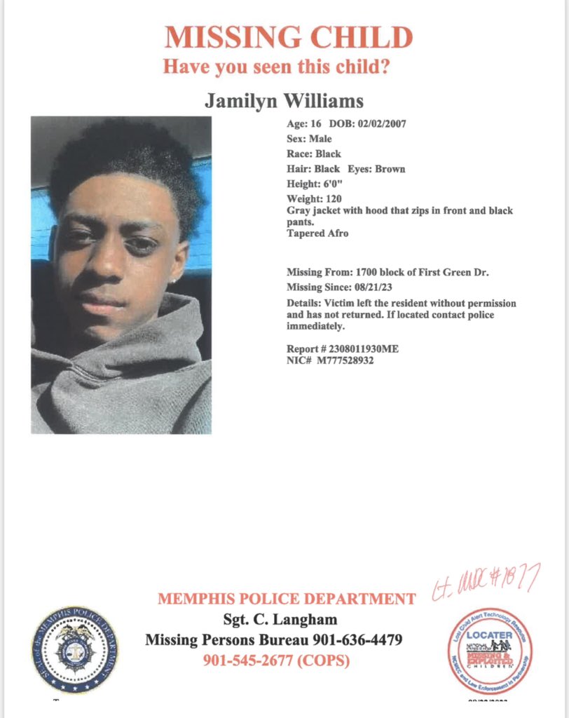 MEM_PoliceDept's tweet image. Have you seen Jamilyn Williams?
Report #2308011930ME