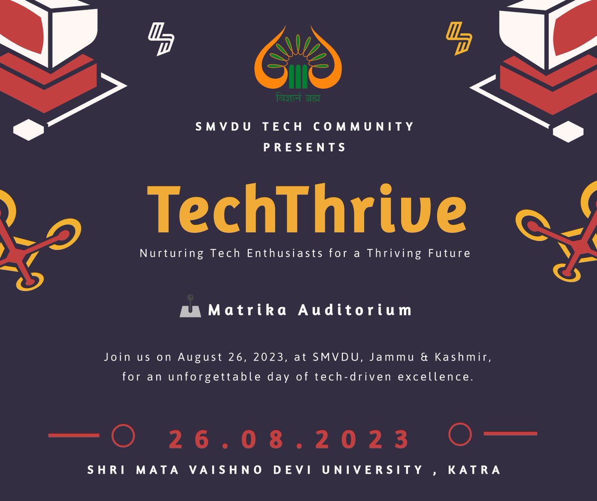 Vasu Sharmaš®š³ (@_vasu__sharma_) on Twitter photo Hi friends! š Are you ready to dive into the world of technology and innovation? šāØI'm thrilled to invite you all to an incredible event that's tailor-made for tech enthusiasts ā #TechThrive2023 , presented by <a href="/smvdutech/">SMVDU TECH COMMUNITY</a>
š Date: 26/08/2023
š Location: Matrika ,SMVDU Hi friends! š Are you ready to dive into the world of technology and innovation? šāØI'm thrilled to invite you all to an incredible event that's tailor-made for tech enthusiasts ā #TechThrive2023 , presented by <a href="/smvdutech/">SMVDU TECH COMMUNITY</a>
š Date: 26/08/2023
š Location: Matrika ,SMVDU