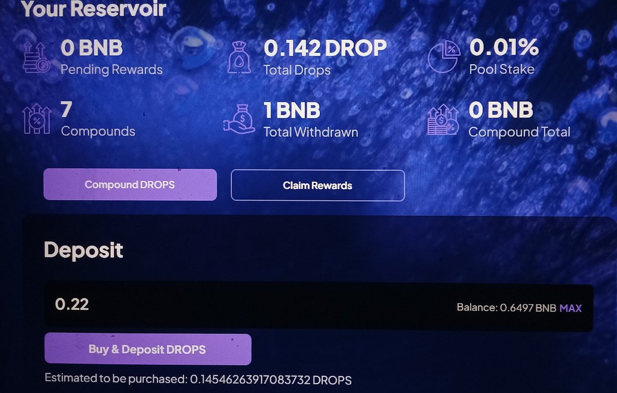 NYCrypto_Invest's tweet photo. Reactivated my old Reservoir account with a fresh deposit of 0.2 bnb. 

I intend to make weekly deposits as well as participate in community initiatives. 

Do whatever works for you while supporting the ecosystem. 

Every DROP matters! @DRIPcommunity https://t.co/rFe1lxUPI3