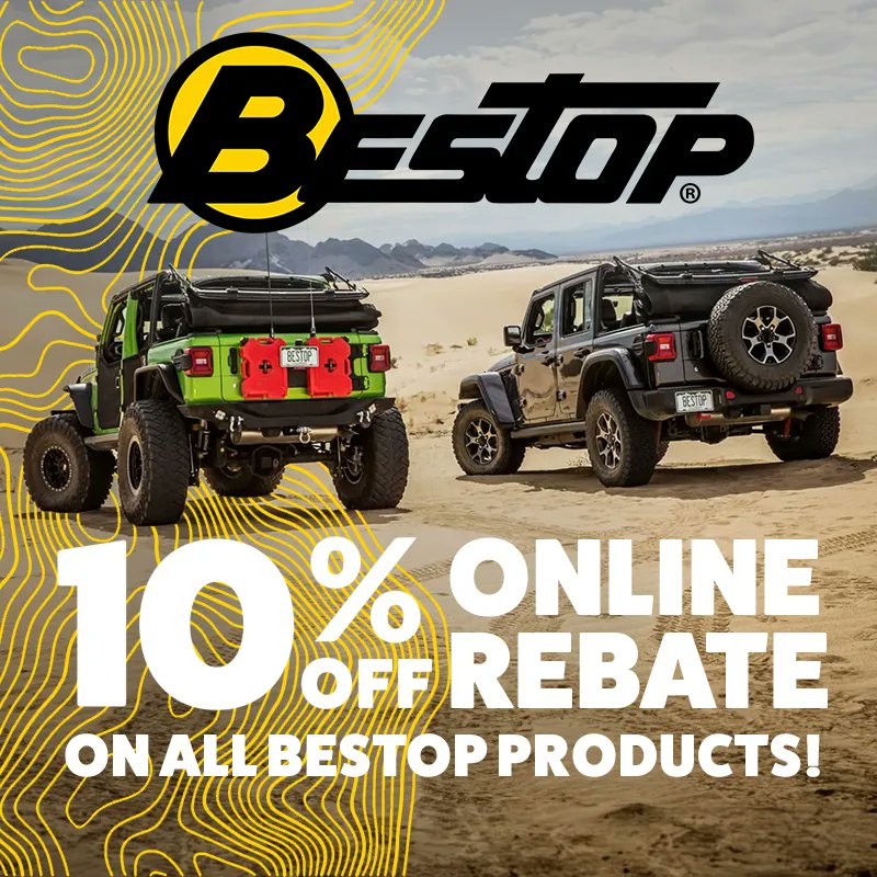 🚨 BESTOP REBATE 🚨 
10% Off Sitewide Online Rebate >>> buff.ly/45ueWvG 
.
.
#northridge4x4 #nr4x4 #northridgenation #deals #jeepjl #jeepjk #jeepjt #jeep #industryleader #overland #overlanding #offroad #wrangler #gladiator #offroading #4x4 #fourwheeldrive