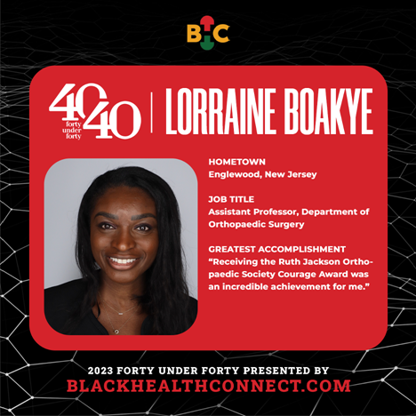 Congrats to <a href="/LoBoakye/">Lorraine Boakye</a> for being honored with the 40 under 40 award from Black Health Connect for her leadership, innovation, community service, and advocacy efforts in healthcare! Congratulations! <a href="/PennMedicine/">Penn Medicine</a> 
spr.ly/6019PWw4U