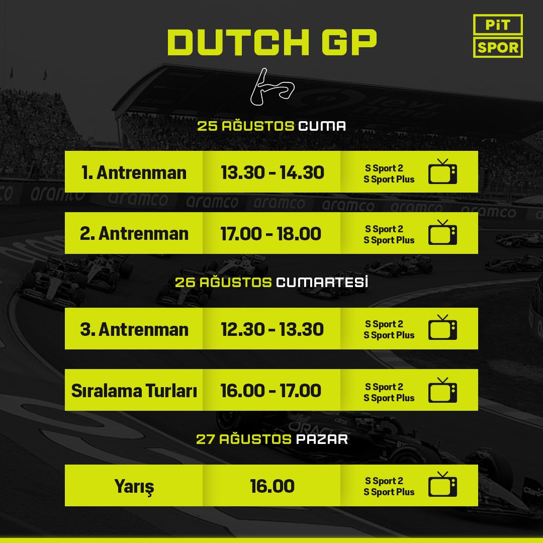 🏁 Hollanda'da haftanın programı 🇳🇱

#Formula1 #F1 #DutchGP