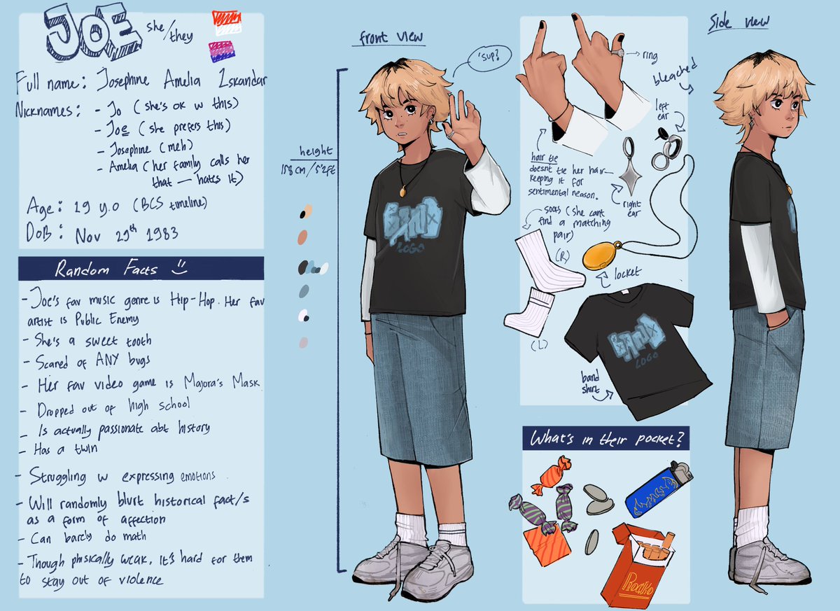 ignachovarga's tweet photo. finally did a redesign of joe, my brba+bcs oc for those who dont know/remember. shes (still) jimmy unofficial daughter figure :3 changed some things, esp her color pallette cus my previous phone was so shitty that it fucked up the colors💀 but regardless here she is!!!?! https://t.co/OrGU4P7aiq