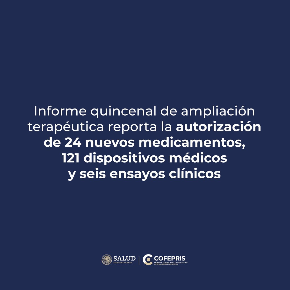 COFEPRIS's tweet photo. Cofepris autoriza 151 nuevos insumos para la salud; destaca ensayo clínico de profilaxis preexposición para VIH.
#CofeprisTransparente

💊https://t.co/E4R6MzJwvP https://t.co/I1Tni4bJ27