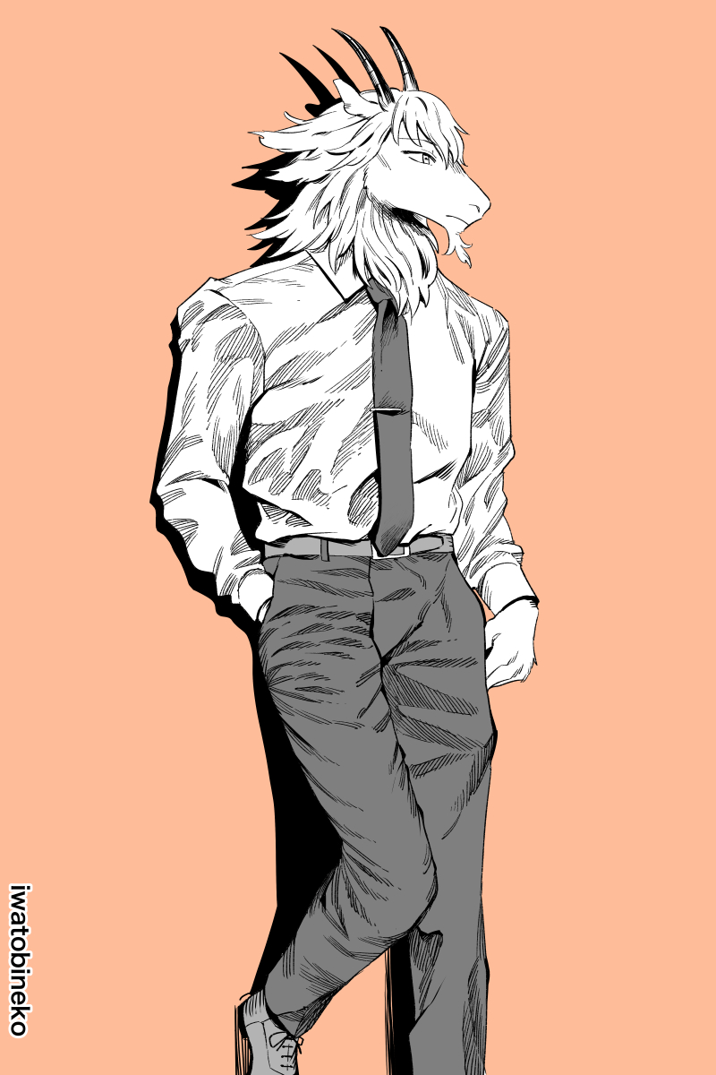 1boy male focus solo necktie furry male pants shirt  illustration images