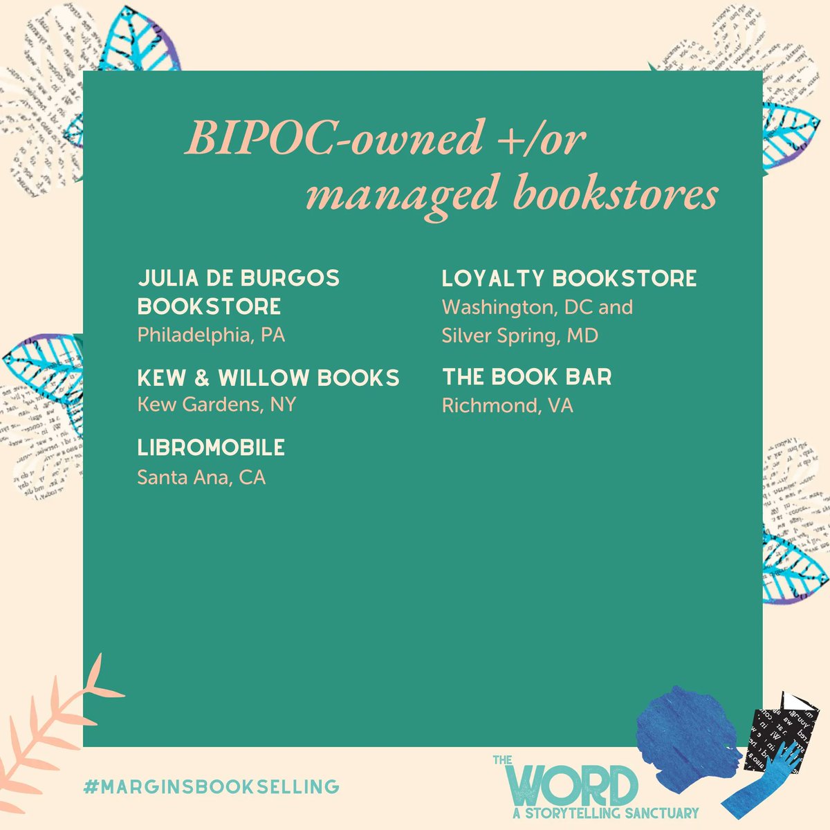 Celebrate BIPOC-owned and/or managed bookstores during #MarginsBookselling Month. Check out: @kewandwillow @libromobile @Loyaltybooks