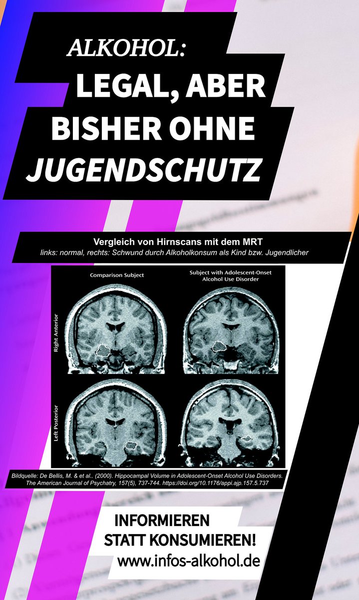 #Alkohol-#Konsum zerstört das #Gehirn von #Kindern und #Jugendlichen nachhaltig.

#Alkohol ist eine der gefährlichsten #Drogen. Die Bundesregierung muss #Verantwortung übernehmen!

#Fakt: Der Verkauf &amp; Ausschank von Alkohol an Jugendliche ist immer noch zulässig (§ 9 JuSchG).