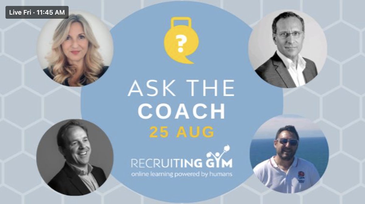 👍 I am looking forward to being part of the panel for the latest 'Ask the Coach' event by @RecruitingGym. 📅 Friday 25 August ⏰ 11.45am I join @angelacripps, John Russell, and Michael Moonesinghe to discuss all things recruitment. Join me on Recruiting Gym's LinkedIn Live.