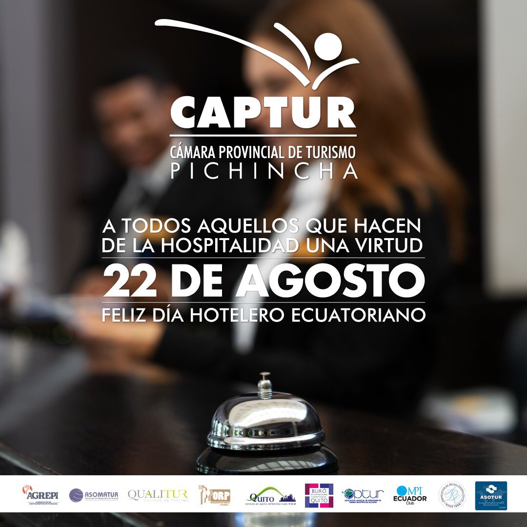 🗓 Agosto 22
𝗗𝗜́𝗔 𝗗𝗘𝗟 𝗛𝗢𝗧𝗘𝗟𝗘𝗥𝗢 𝗘𝗖𝗨𝗔𝗧𝗢𝗥𝗜𝗔𝗡𝗢 🛎 
A todos aquellos que hacen de la hospitalidad una virtud. Feliz día.

#DíaDelHoteleroEcuatoriano #TurismoEcuador