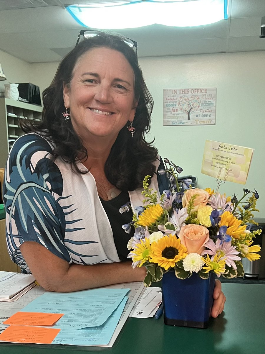 For those of you that do not know, this is Vicky Claypoole. She is the heart of VPK. She goes above and beyond often. The flowers are just a small token of thanks. If you see her, let her know how awesome she is! <a href="/FlaglerSoup/">Supt. LaShakia Moore</a> @JanineKillmer <a href="/JeffReaves1/">Jeff_Reaves</a> <a href="/FlaglerSchools/">FlaglerSchools</a>